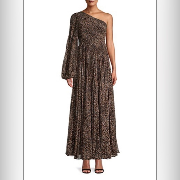 Saks 5th Ave Fame & Partners The Tori One Shoulder Maxi Dress sz6 animal pleated - Picture 3 of 8